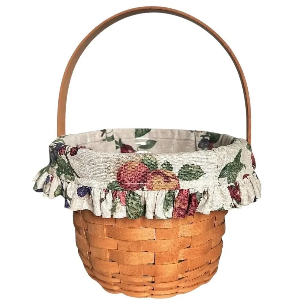 Longaberger Fruit Medley Basket w Handle incl Fabric Liner & Plastic Protector